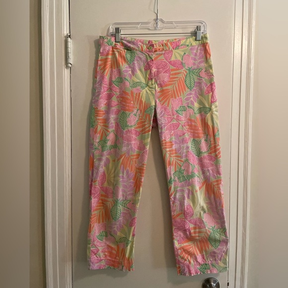 Lilly Pulitzer Vintage White Label Tropical Leaf Frog Cropped Pant Size 10 - Picture 1 of 11